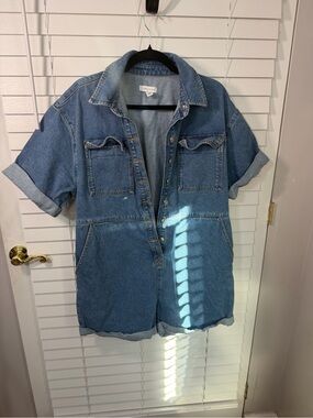 Topshop Blue Denim Shorts Romper